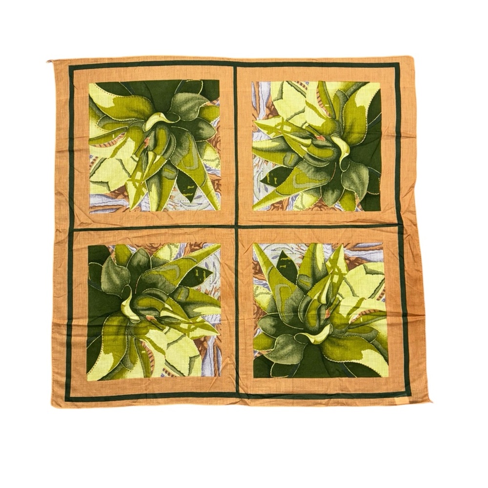 Smith‎ & Hawken Plant Printed Scarf Handkerchief Tan Green 100% Cotton Boho